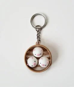 Piggy Buns In Steamer Basket Keychain