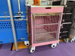 SolidPet Folding Dog Show Aircraft Cage Set With Trolley Size 3 - Pink